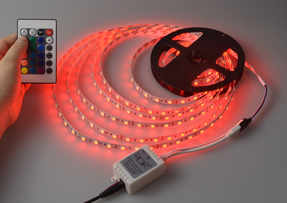 5M 5050 SMD RGB LED Strip Complete Set Waterproof, LED Light Strip with 44 Keys LED Controller and Driver