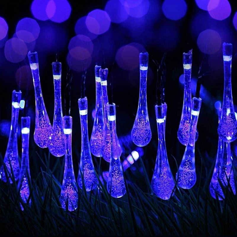 20ft/6m Solar Powered Garden Lights Water Drop LED Fairy Lights Outside Garden Camping Patio Christmas Party