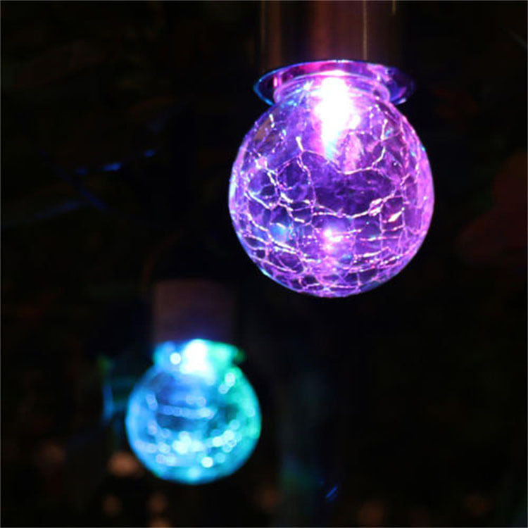 Outdoor garden decoration Solar crackle glass ball hanging light with stainless steel hanger