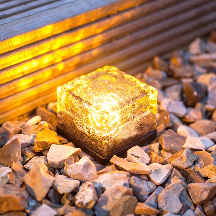 Outdoor Garden Decoration LED beacon Lighting RGB Warm white solar garden Glass Led step brick light