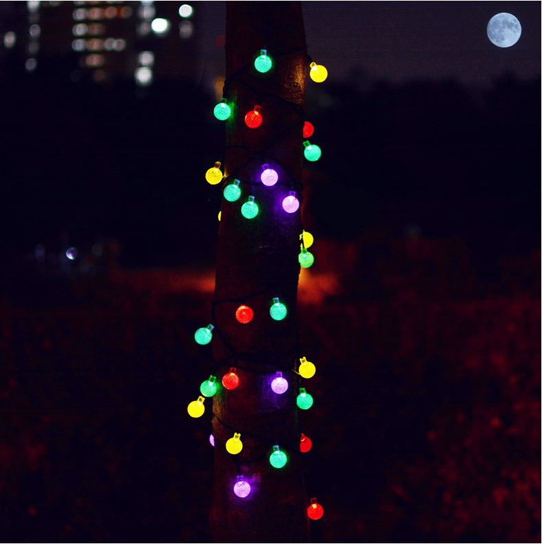 Warm White or Multi-Color 20 Led Solar-Powered Crystal Ball String Lights