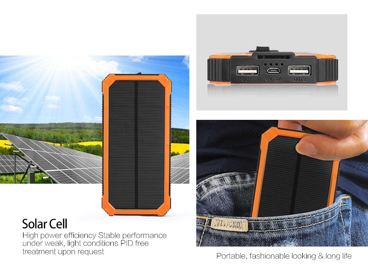 15000mah high capacity dual 2 usb ports solar power bank waterproof