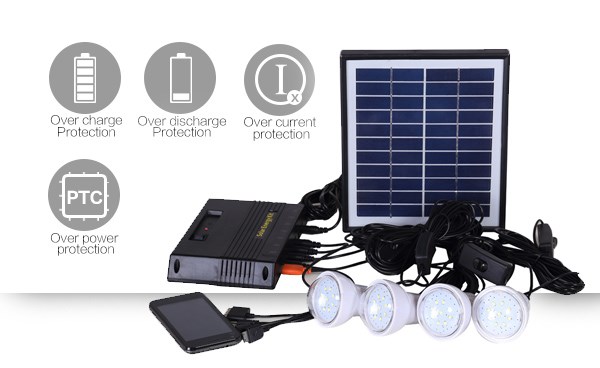 Promotional inverter solar energy kit with 4 light bulbs home system