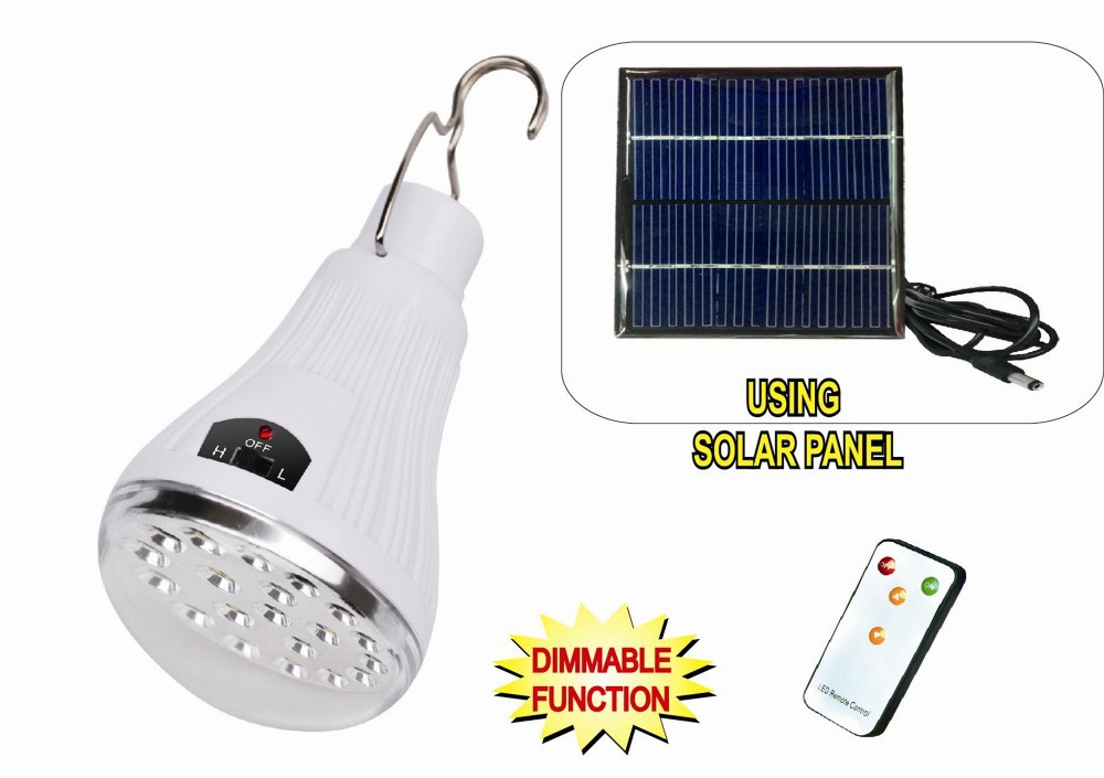 Lithium Battery Solar Power Recharge LED Light (Dimmable, Phone Charging, Emergency Lighting)