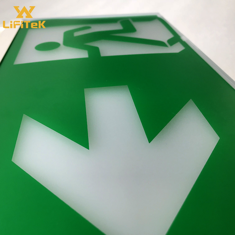 Factory selling 5w Self-testing surface hanging mounted acrylic fire exit sign led with lithium LiFePO4 battery backup