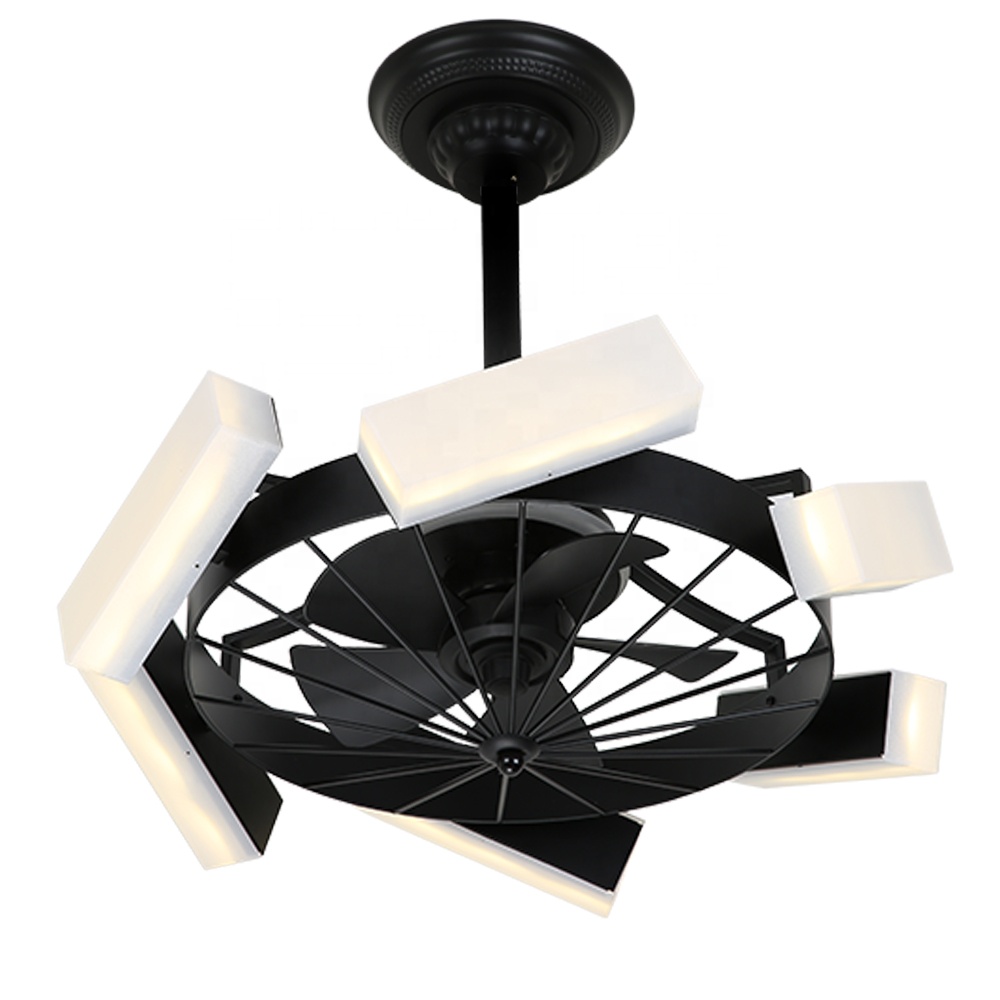 Black Mini Metal Blades Electric Fan Cooling For Bedroom Modern Design Remote Control Ceiling Fan With lights Multi Led Lamps