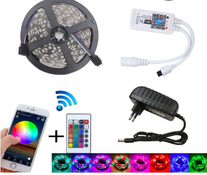 Hot Selling SMD 5050 60 leds/m 5m/roll IP65 Waterproof 12V flexible RGB LED Strip Light WIFI controller