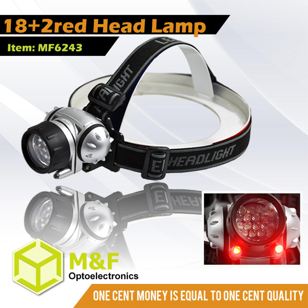 Hot Sale 18+2 Red Led Helmet With Head Lamp