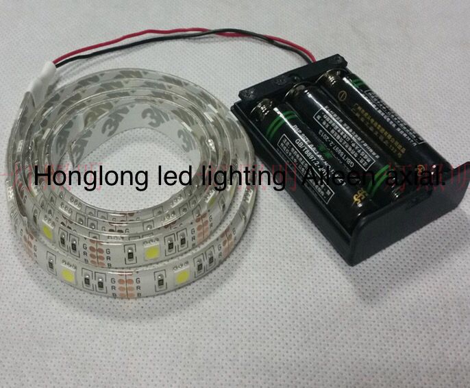 4.5V 5V RGB SMD5050 2 Meter Waterproof Flexible 3 AA powered battery LED strip with battery pack