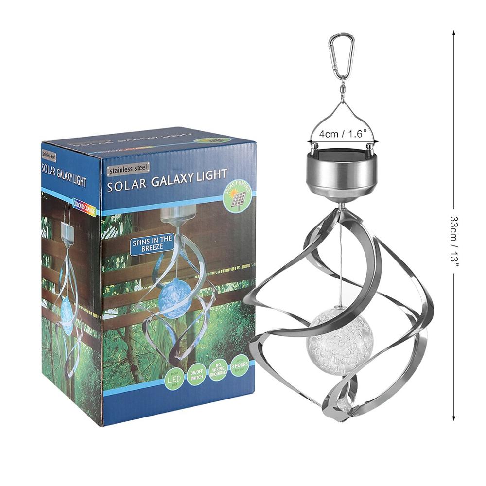 2019 stainless steel Solar Wind bell hanging light with glass RGB ball