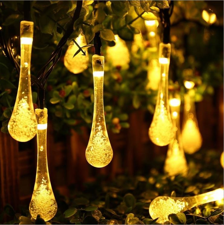 6M 30 LED Solar String Lights 8 Modes Waterproof Water Drop Solar Fairy Christmas Light for Outdoor Garden Holiday Club