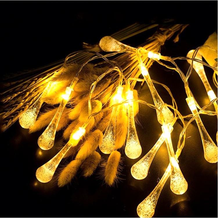 2 Pack Solar Strings Lights 20 Feet 30 LED Water Drop Solar Fairy Lights Multi Color