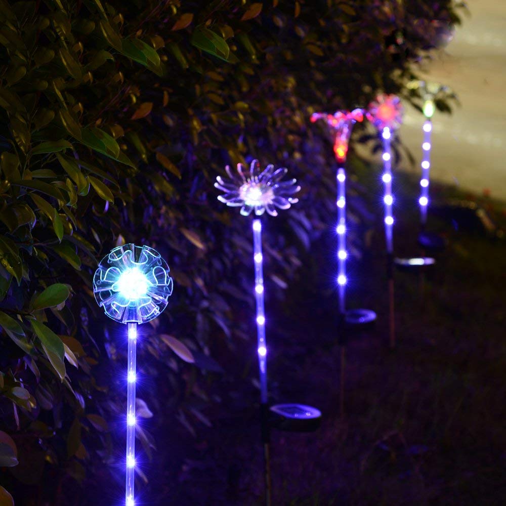 LED Flower Dandelion, lily, sunflower Outdoor Solar Garden Lights with purple led light stake