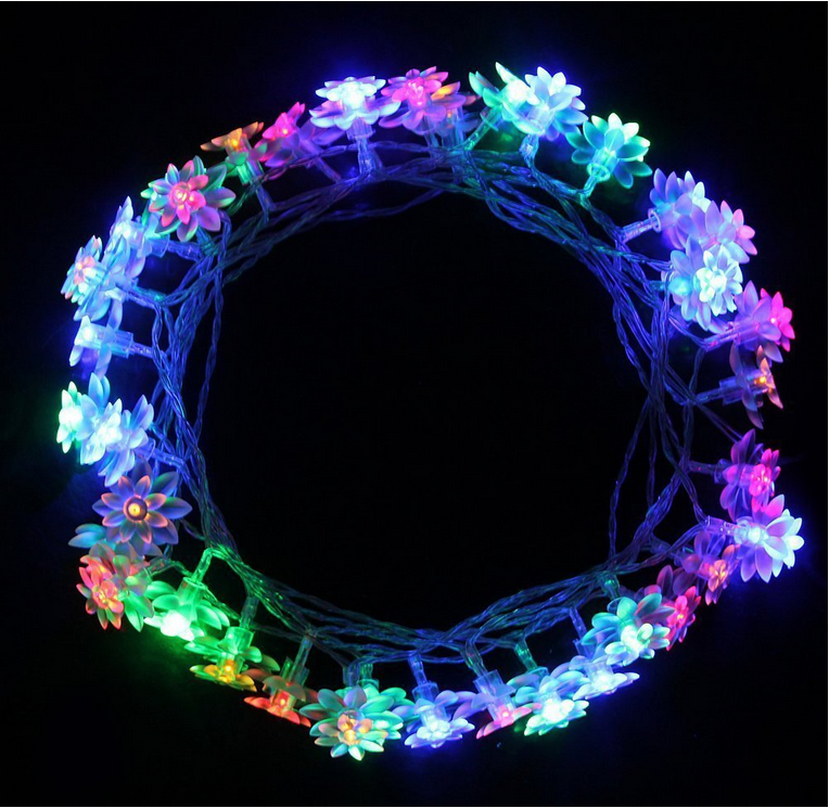 Solar Light String 50LED Lotus Light String Christmas Wedding Decoration Light String Garden Outdoor