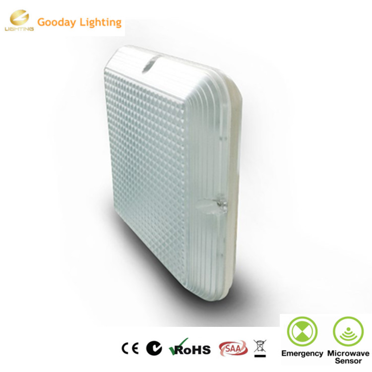 315mm x 315mm x 100mm die case aluminum body + polycarbonate diffuser LiFePO4 battery emergency led bulkhead ceiling lamp