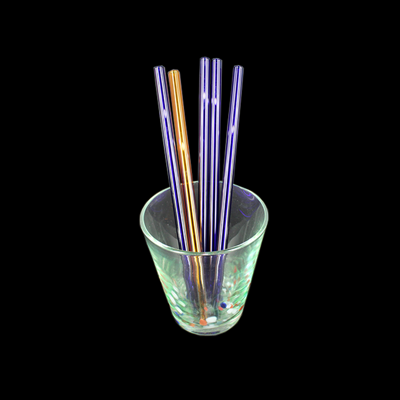 Healthy Reusable Blue And Amber Borosilicate Glass Drinking Straws