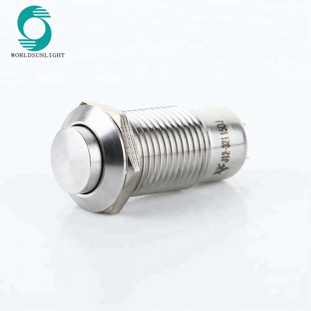 Diameter 12mm 1NO SPST high flat head Stainless Steel latching push button micro switch