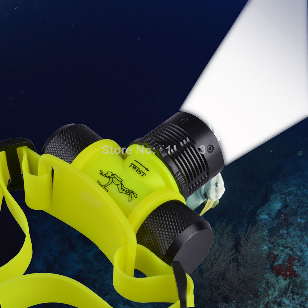 Aluminum Alloy IP68 Rubber Waterproof Head Strap XML-T6 LED Underwater Diving Headlamp