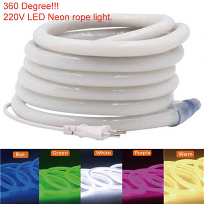 110V 220V 360 Degree Glow Flexible Round LED Neon Rope Light