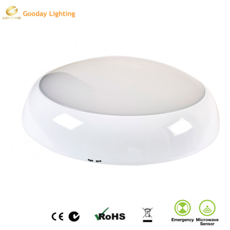 IP54 Colour Switch LED 2D Bulkhead 15W LED White Round Ceiling Light with Motion Sensor rechargeable emergency light