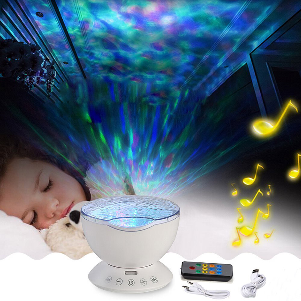 Remote Control Ocean Wave Projector in 12 LED Night Light Lamp with Built-in Music Player and 7 Color Changing Lighting Mode