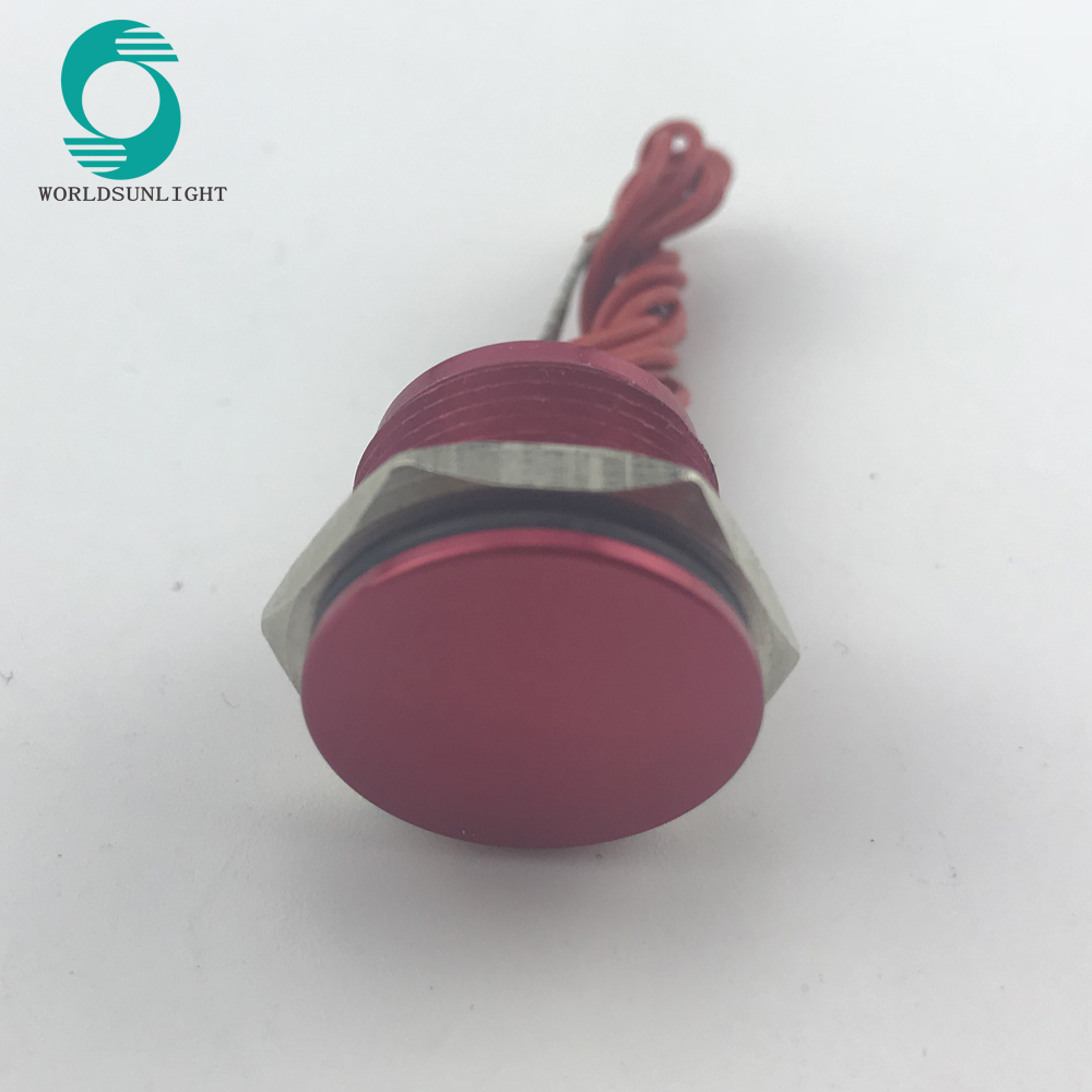 WS166F1NOM IP68 16mm Red anodized Flat operator Flyingleads 200mA 24VAC/DC Normally open Momentary piezo switch