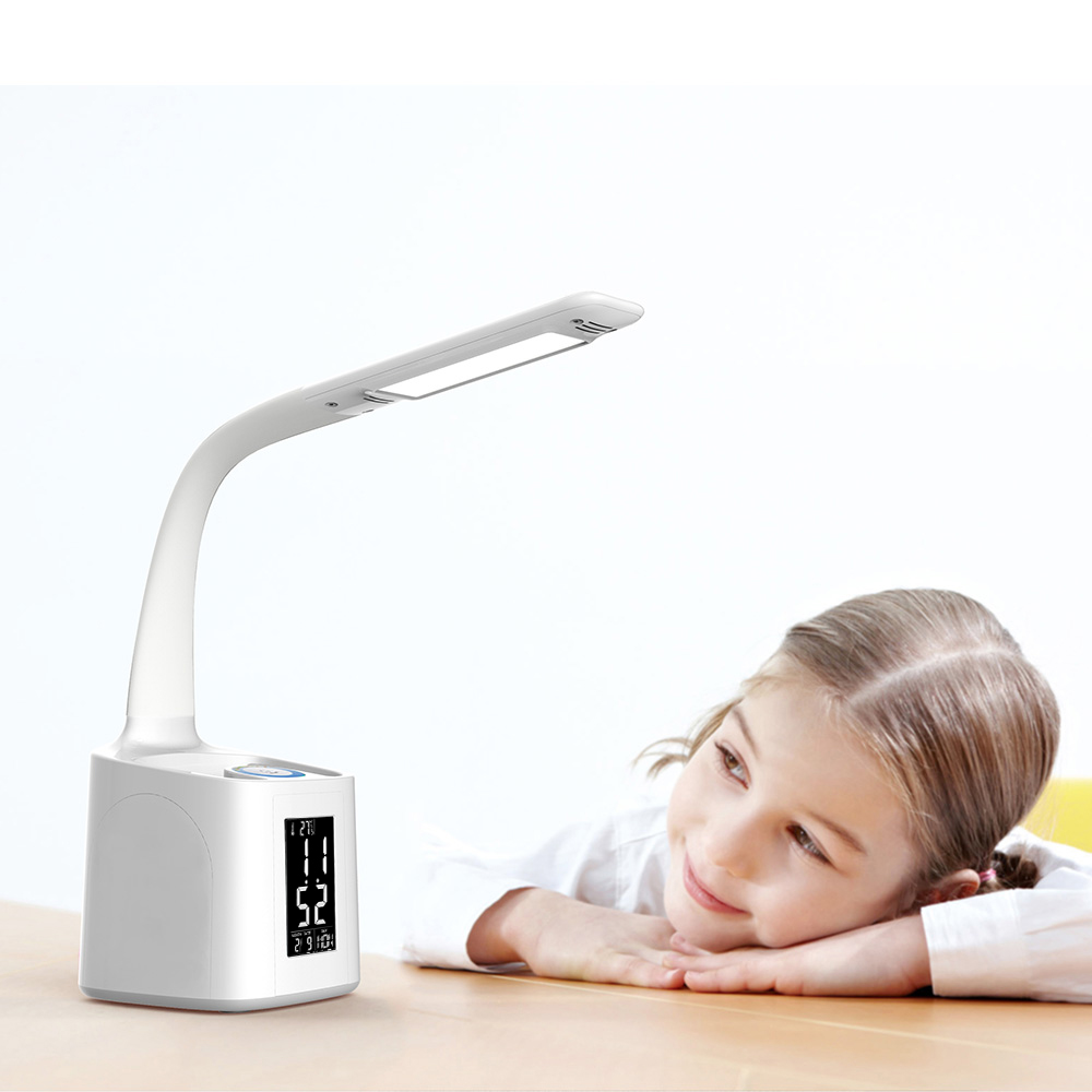 Original Factory Study LED Desk Lamp with Penholder ,5W Dimmable Rechargeable LED Gooseneck Table Light with LCD Display for Kid