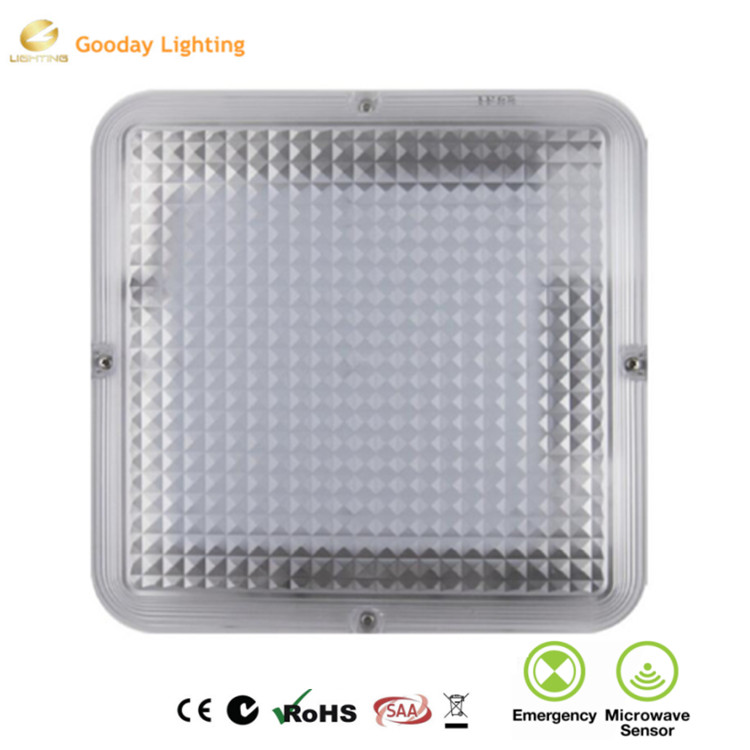 Shenzhen new design 20w square die-casting aluminum led oyster ceiling light with dimmable motion sensor and emergency function