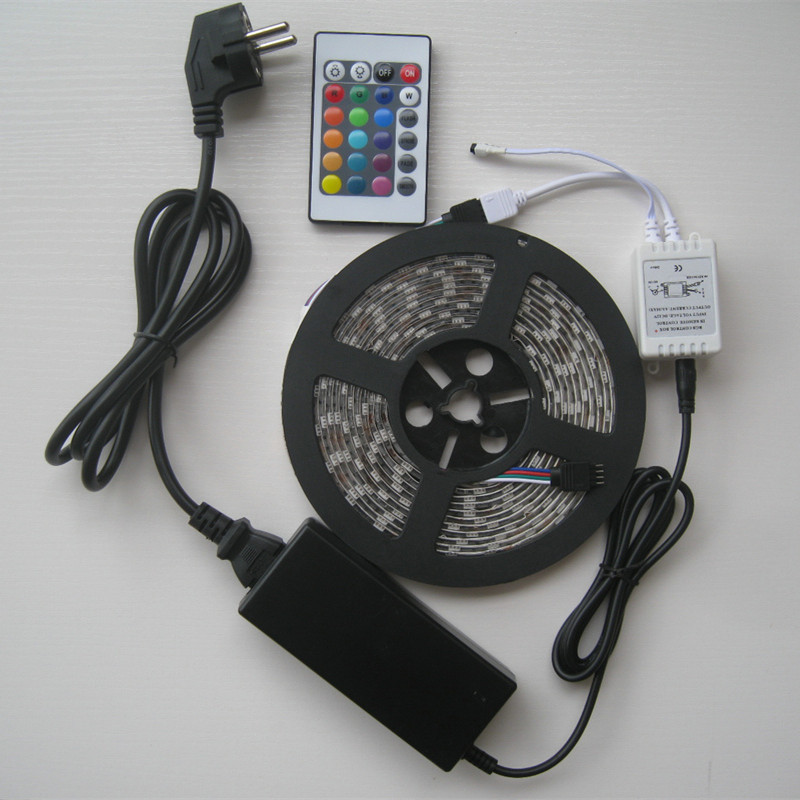 12V 5M 300leds color changing 60led/m flexible rgb led strip 5050 full set with remote /supply adapter