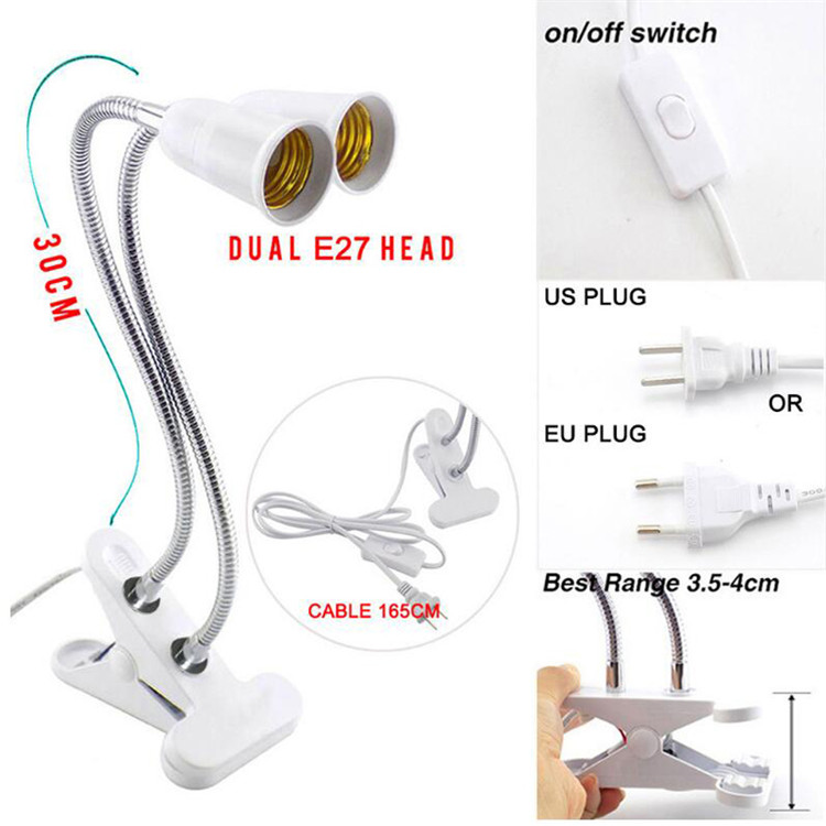 EU US Plug Universal Hose Double E27 Screw Lamp Base Bracket Switch Lamp Holder with Clamp