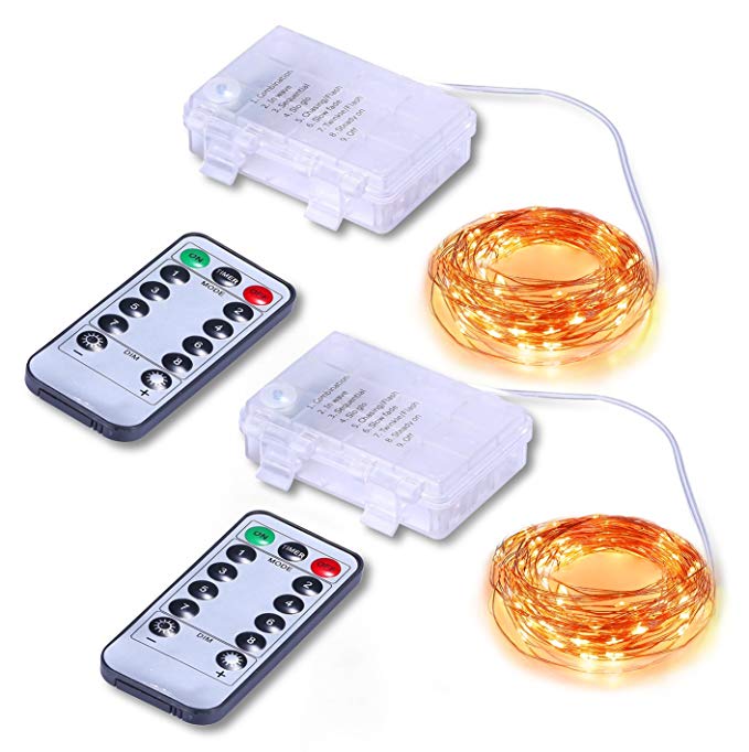 2packs 33ft 100Leds Battery Operated Waterproof Timer Remote Control Fairy String Lights  for Christmas Decoration