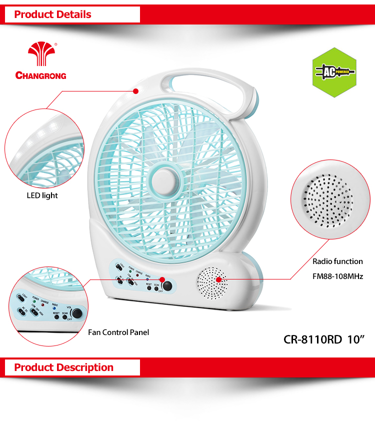 popular plastic solar led rechargeable radio fan with light