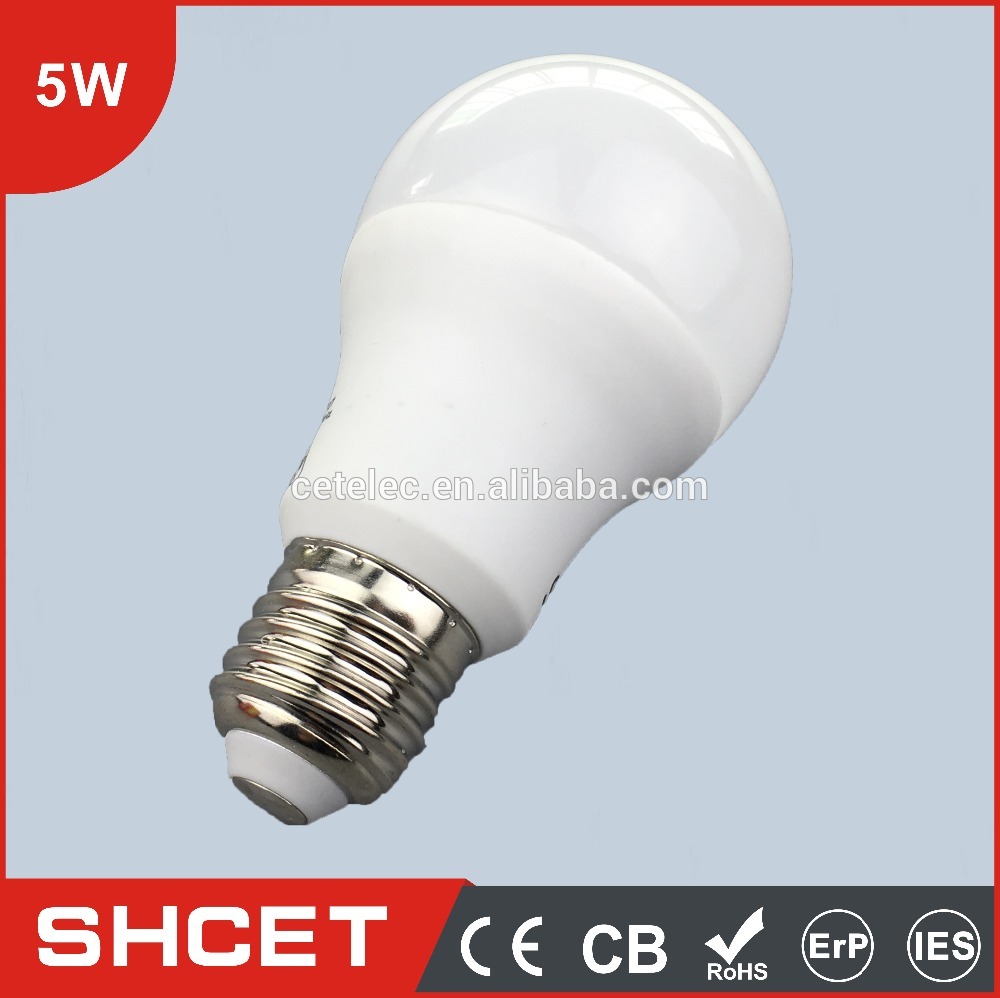 2016 LED Bulb CET-A60 5W AC85-265V E14/E27 plastic+AL+PC CE ROHS