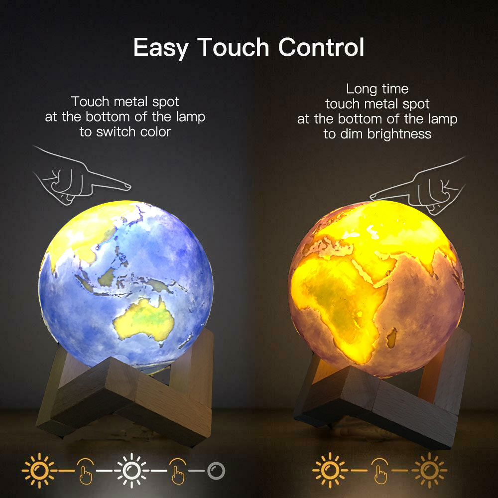 Rechargeable LED Moon Lamp 3D Print Touch Switch Eight Planets Ball Night Light For Children Gift