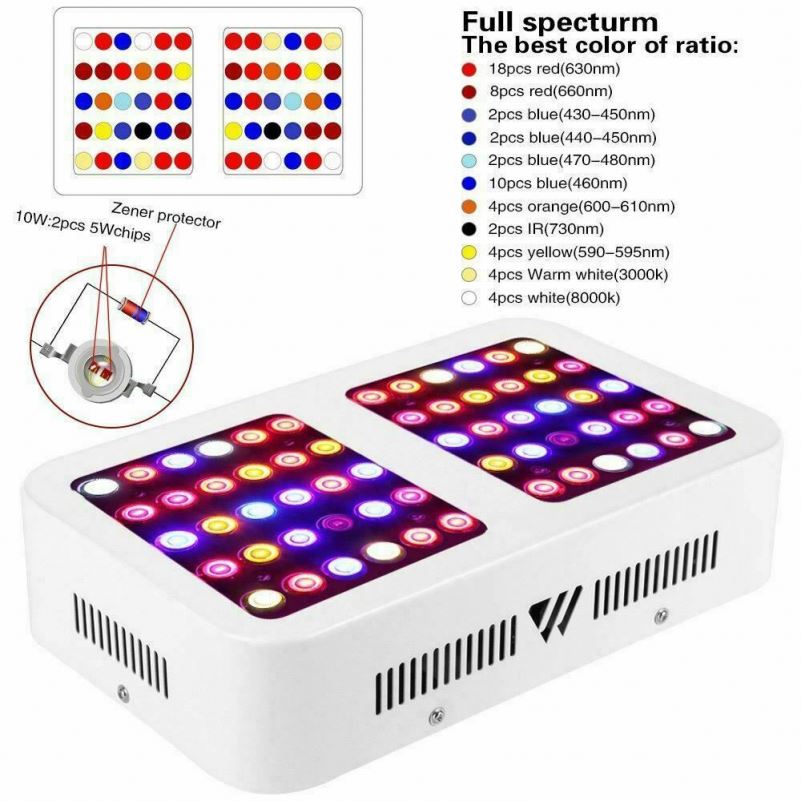 Full spectrum 600W LED grow light with Reflector, double switches for Indoor Plants Veg/Flower