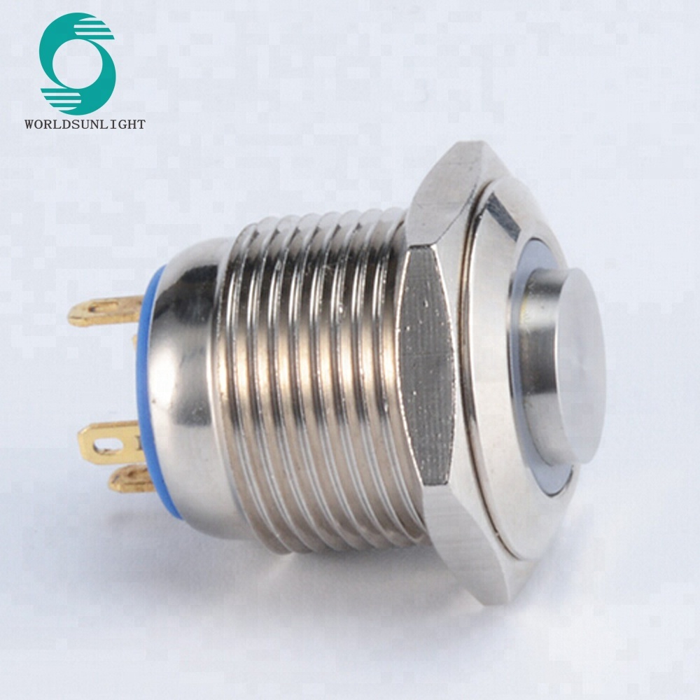 Diameter 16mm high flat head Illuminated LED Metal Momentary Push Button Switch