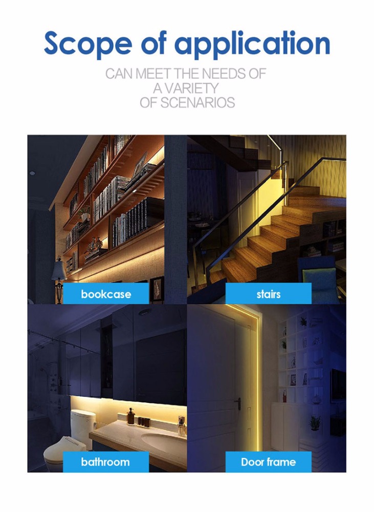 DC12V Under Bed Night 2X 1.5M Sensitive Motion Sensor Stick Under Bed LED Motion Sensor LED Strip Lights