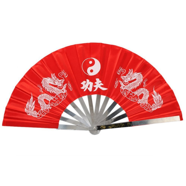 Chinese Kung Fu Stainless Steel Tai Chi Training Fan With Yin Yang Dragons Design Martial Arts Equipment