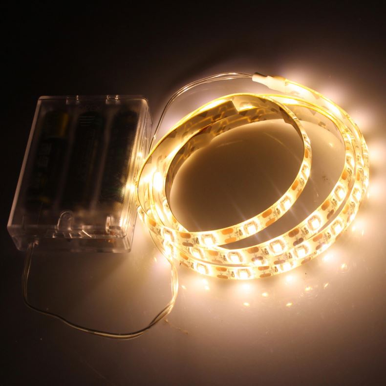 Battery Powered LED Strip Light Dimmable 1M Adhesive Tape Lights 5050 Battery Box Operated LED Stripe Warm Cool White