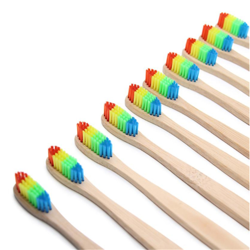 2018 Hot Sale Rainbow Color Bamboo Toothbrush For Teeth Whitening