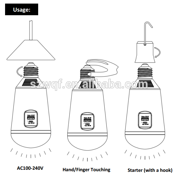 E27 7500K-8000K cool white led bulb 7w with solar and battery rechargeable emergency lighting