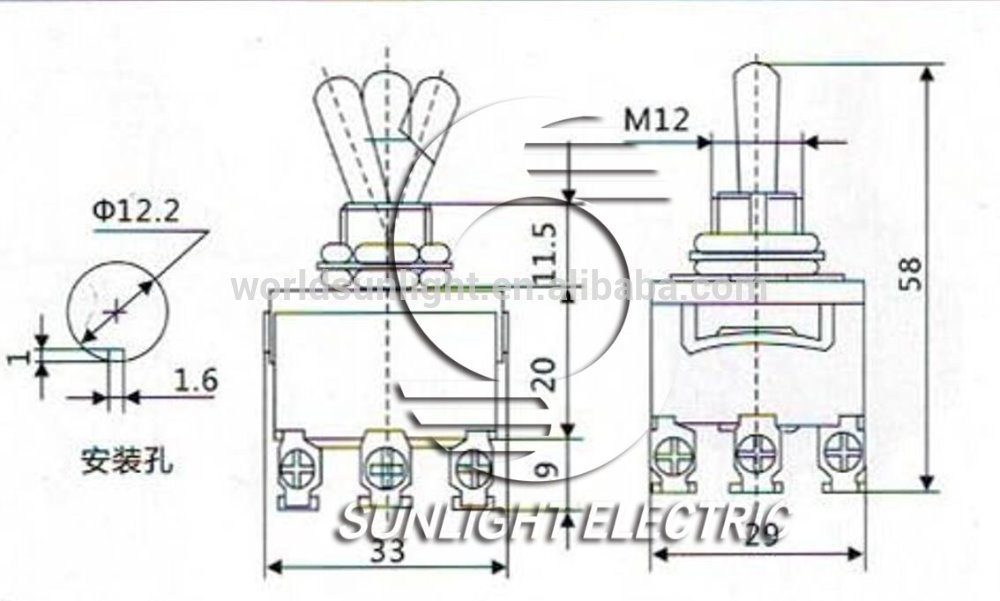 KN-302/KN-303 15A 250VAC 3-way 9 pin 3PDT toggle switch