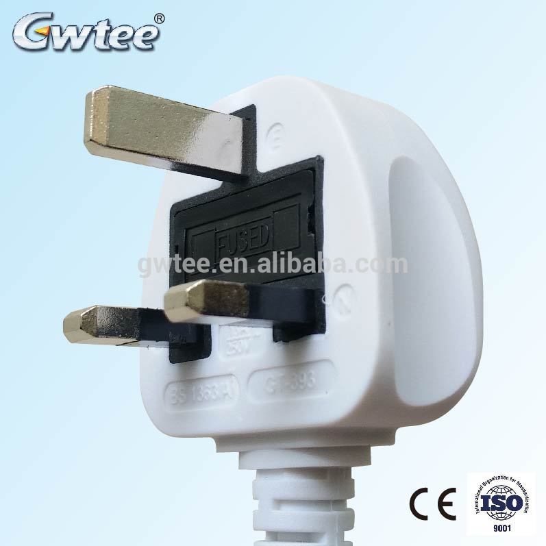 UK 3-Pin Injection Plug SASO or CE Approved FUSED Extension Cord