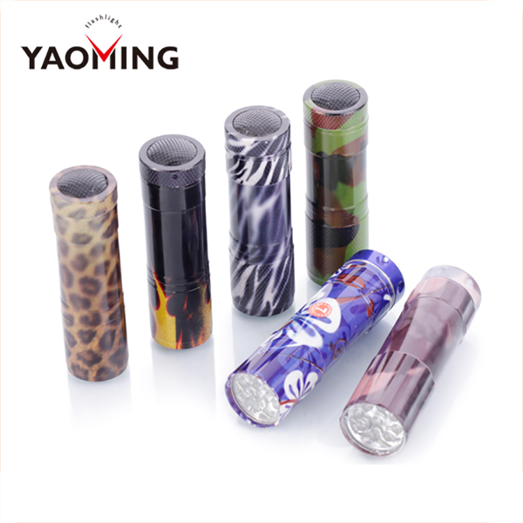 Mini 9 LED Light Colorful Aluminum Heat Transfer Printing Mini LED Flashlight