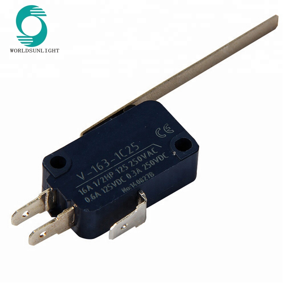 CCC CE approval IP40 V-163-1C25 kw3a 16A 250V long hinge lever type safety spdt microswitch mini micro switch