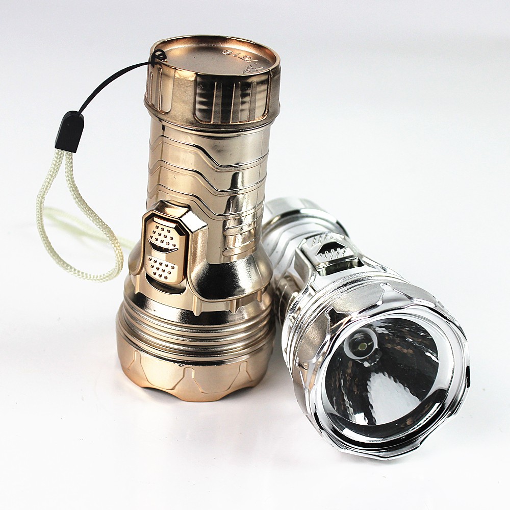 HK-1518 silver gold plated led D battery torch