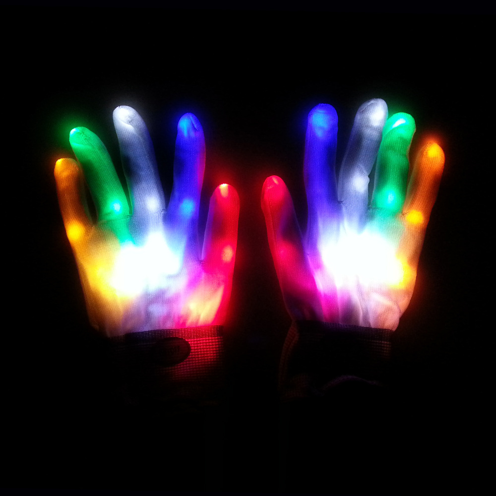 China Manufacturing Halloween Dress Up Party Knit Flashing Rainbow Led Flashing Gloves for Men Women