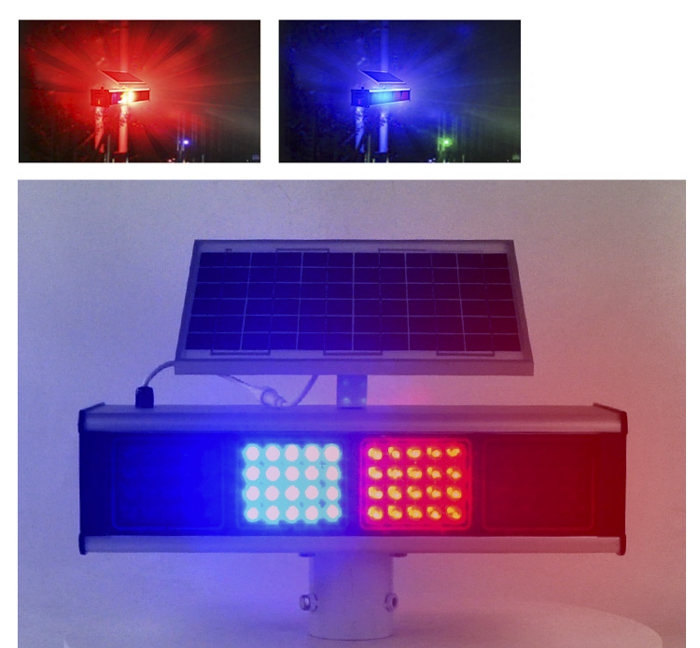 HXA-BS001 Traffic road solar flash warning light two-sided led red and blue solar energy strobe light