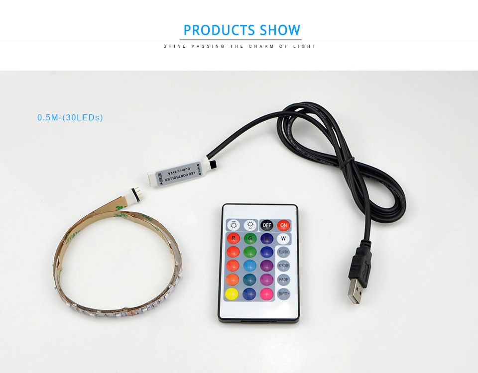 None Waterproof 5M 4M 3M 2M 1M Remote Control Powered LED 3528 (2835) RGB USB TV Ambient Lighting