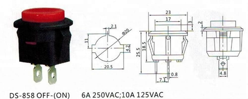 PBS-78 DS-858 M20 OFF-(ON) push on type 10A round push button switch